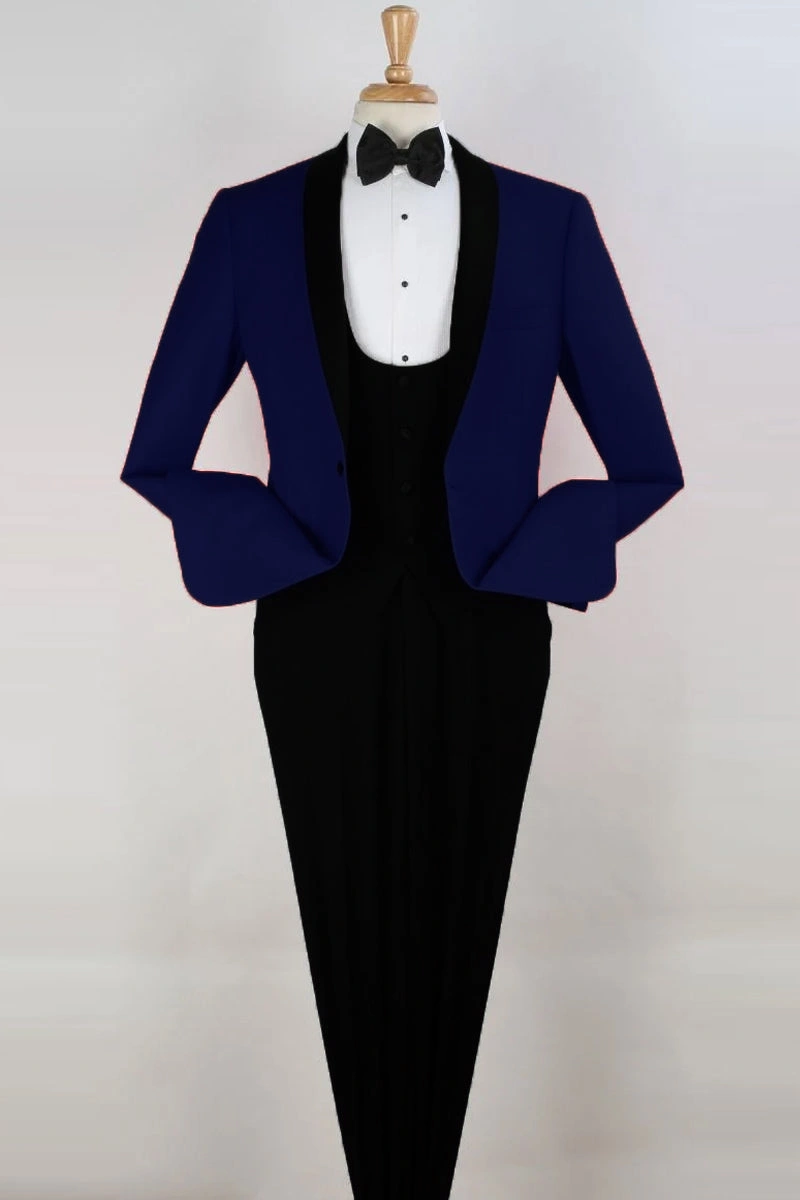 Smoking Bleu Homme Élégant Une Pièce Veste Châle Revers Ensemble Parfait Soirée Tendance.