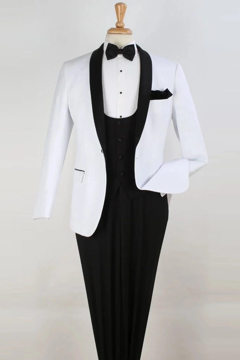 Veste élégante Scoop Blanc : Classique Tuxedo, Raffinement Inattendu, Style Inoubliable.